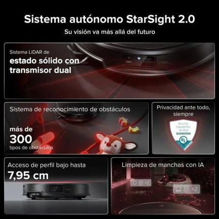 Robot Aspirador y Fregasuelos Roborock Saros 20 Set con Autovaciado Navegación 3D StarSight 2.0 Potencia HyperForce Cámara RGB Voz Altura 7,98 cm